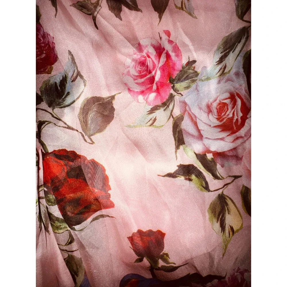Chi Pink Floral Bird Print Maxi Dress Long Sleeve Sheer Overlay XS Cottage Fairy